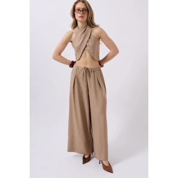 Düşük Bel Oversize Keten Pantolon