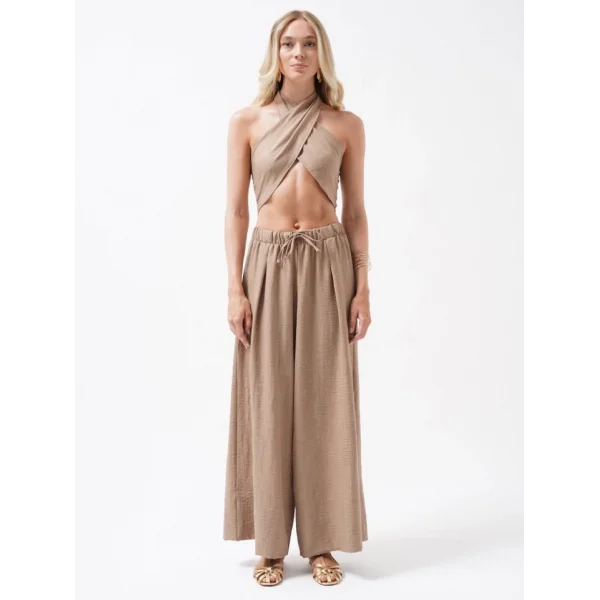 Düşük Bel Oversize Keten Pantolon