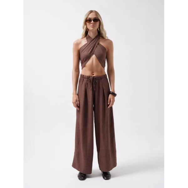 Düşük Bel Oversize Keten Pantolon