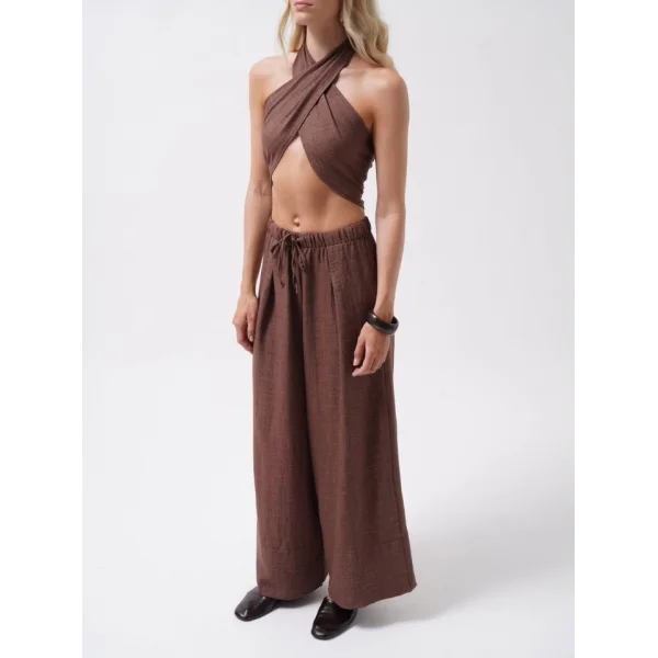 Düşük Bel Oversize Keten Pantolon