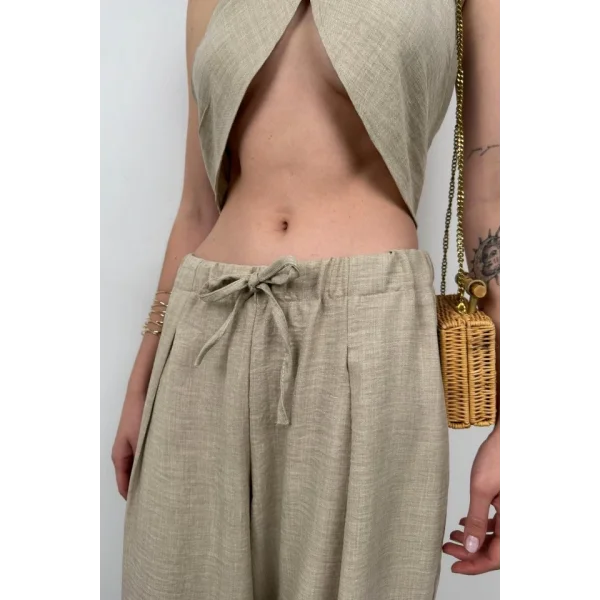 Düşük Bel Oversize Keten Pantolon