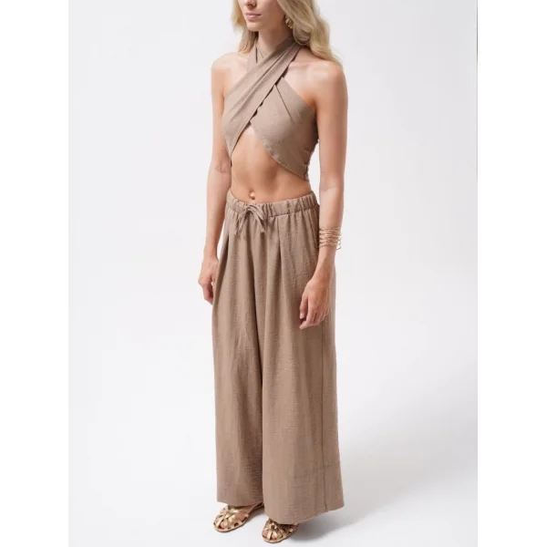 Düşük Bel Oversize Keten Pantolon