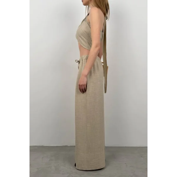 Düşük Bel Oversize Keten Pantolon