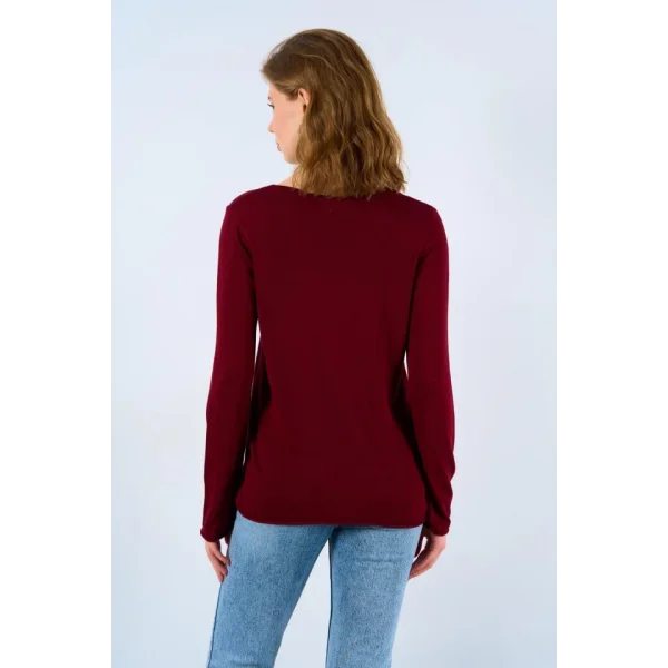 Düz Açık Yaka Kazak  Bordo