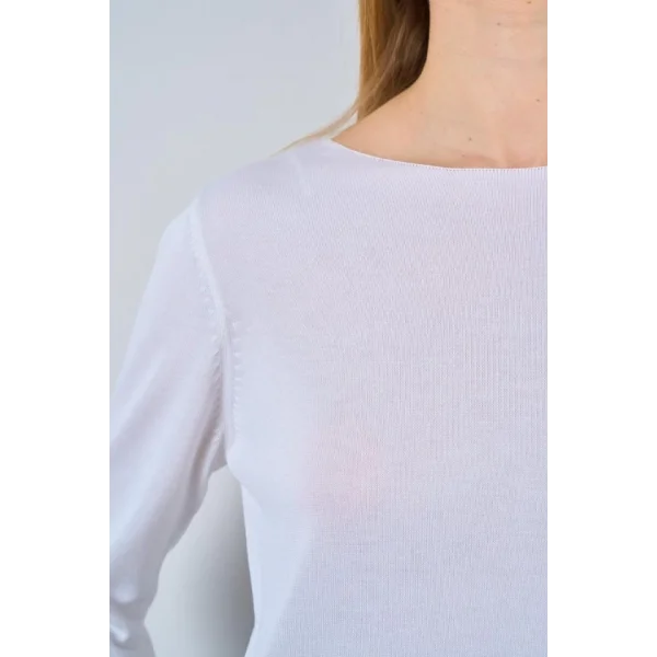 Düz Açık Yaka Kazak  Optik Beyaz