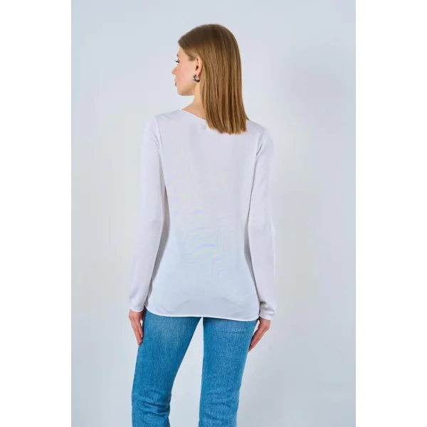 Düz Açık Yaka Kazak  Optik Beyaz