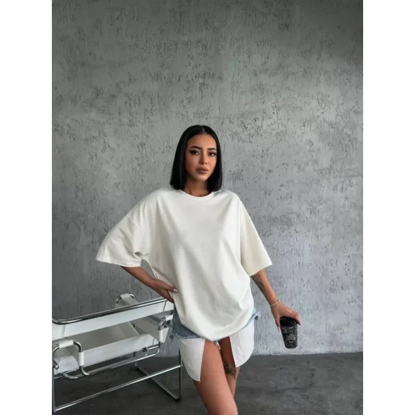 Düz Biskilet Yaka  Tshirt  Beyaz