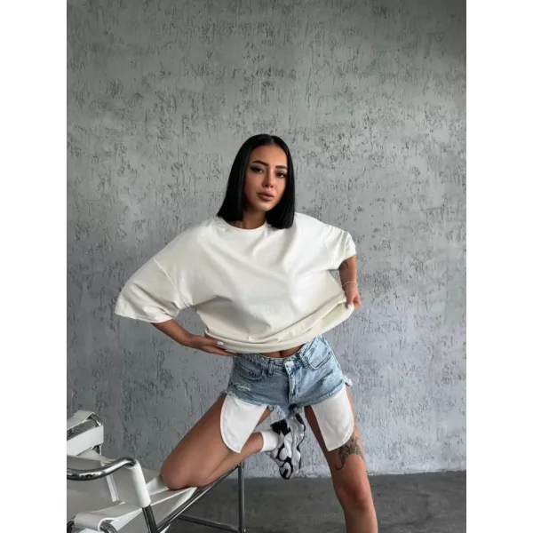 Düz Biskilet Yaka  Tshirt  Beyaz