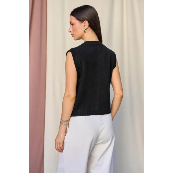 Düz Düğmeli Yelek  Siyah