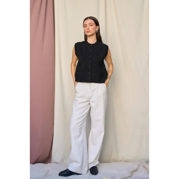 Düz Düğmeli Yelek  Siyah