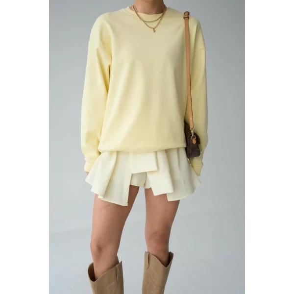 Düz SweatShirt - Açık Sarı
