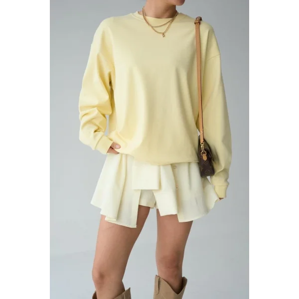 Düz SweatShirt - Açık Sarı