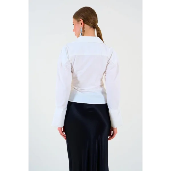 Düz Yandan Bağlamalı Gömlek - Ekru