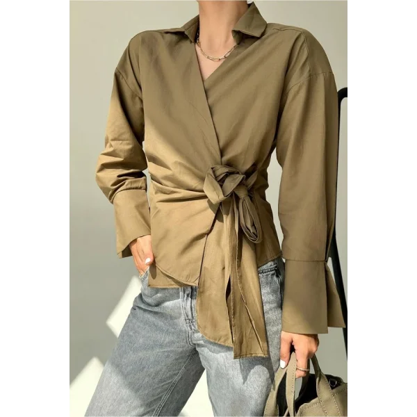Düz Yandan Bağlamalı Gömlek - KAHVE