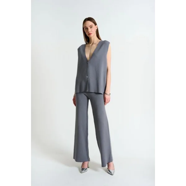 Düz Yelekli Pantolonlu Takım  Gri