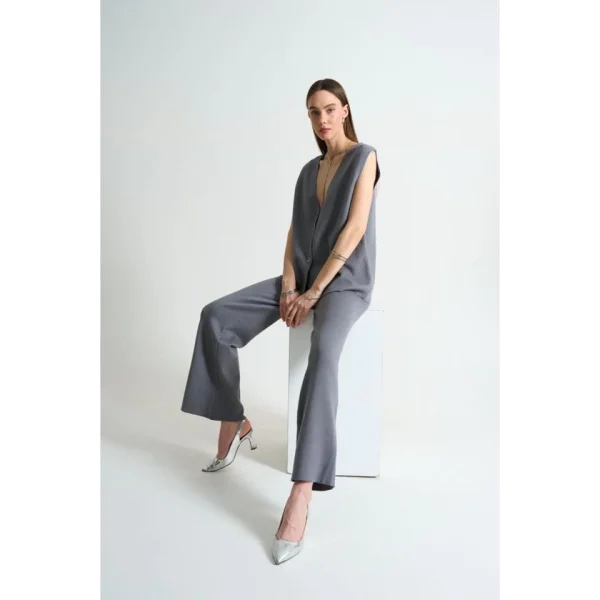 Düz Yelekli Pantolonlu Takım  Gri