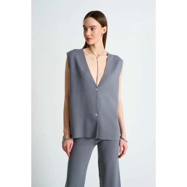 Düz Yelekli Pantolonlu Takım  Gri