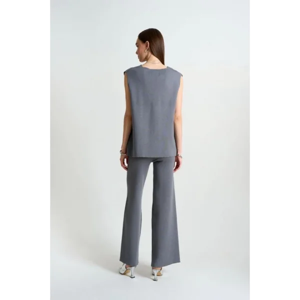 Düz Yelekli Pantolonlu Takım  Gri