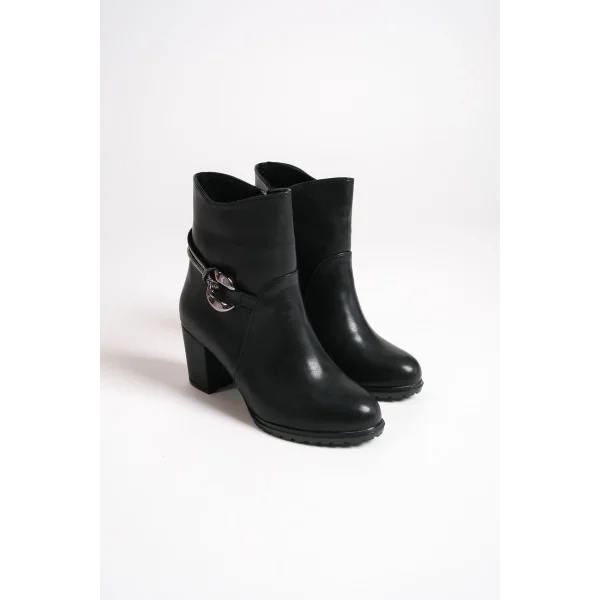 EDNA Fermuarlı Ortopedik Taban Taşlı Topuklu Kadın Bot CST - Siyah