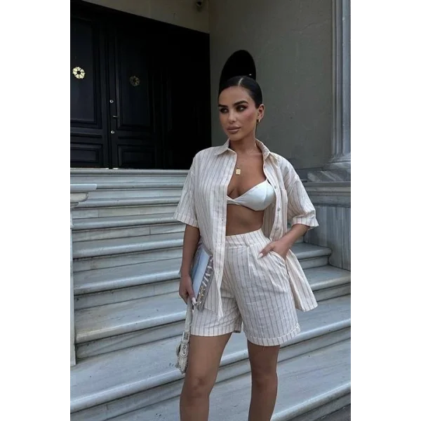 Eirene Çizgili Şort Takım 9822-0025