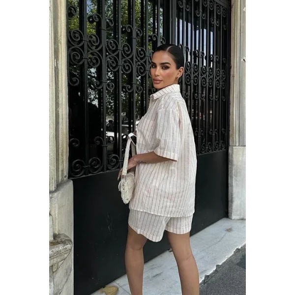 Eirene Çizgili Şort Takım 9822-0025
