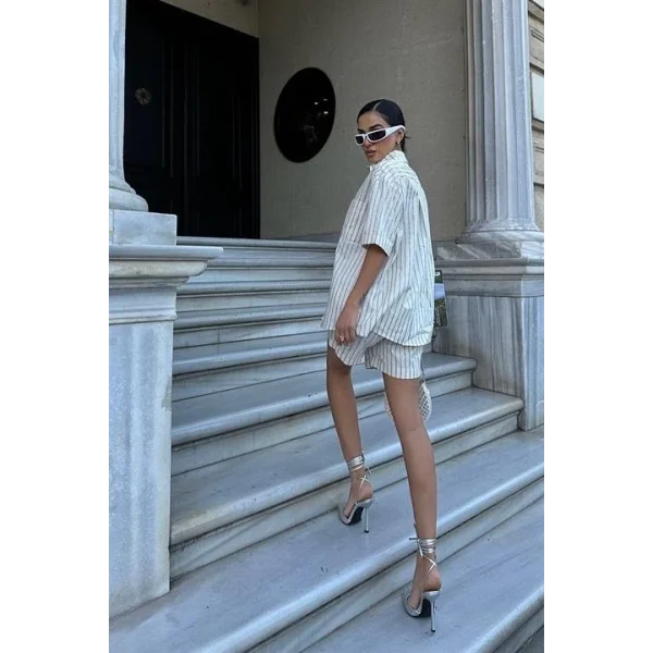 Eirene Çizgili Şort Takım 9822-0025