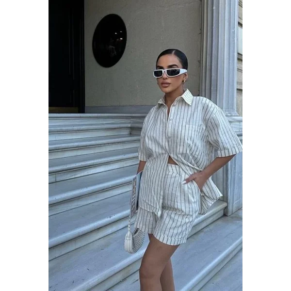 Eirene Çizgili Şort Takım 9822-0025