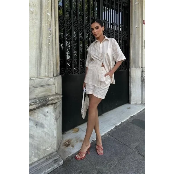 Eirene Çizgili Şort Takım 9822-0025