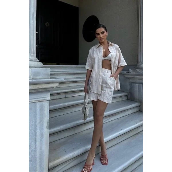 Eirene Çizgili Şort Takım 9822-0025