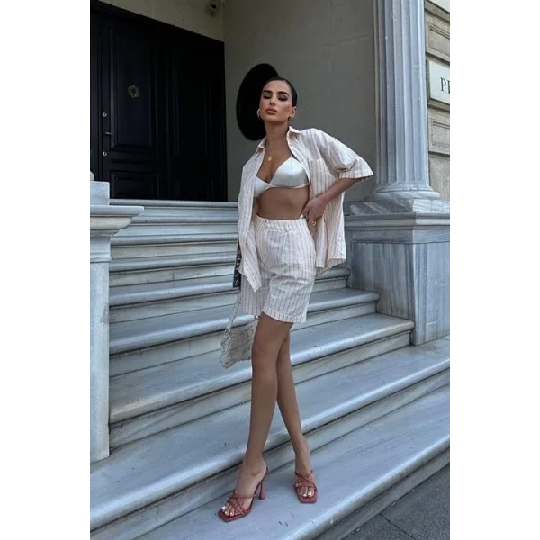 Eirene Çizgili Şort Takım 9822-0025