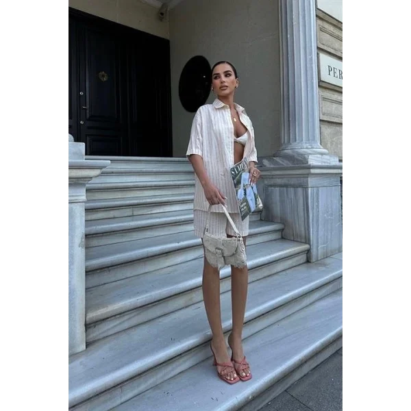 Eirene Çizgili Şort Takım 9822-0025
