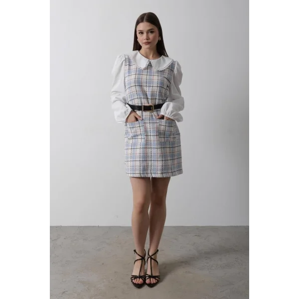 Ekoseli Gömlek Detaylı Elbise  avi