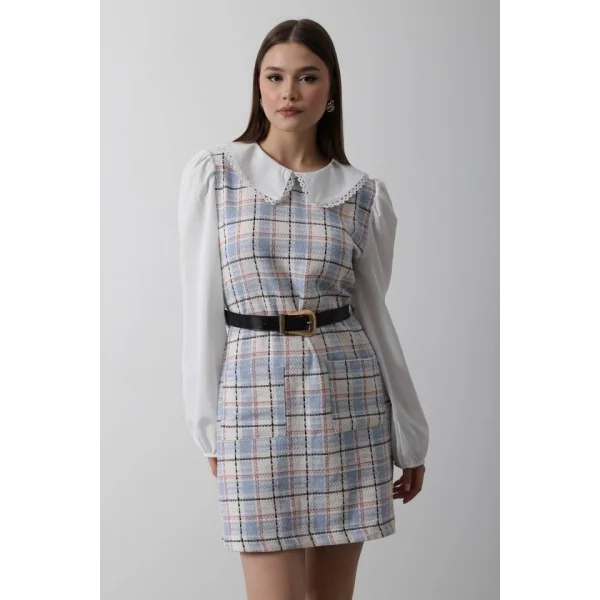 Ekoseli Gömlek Detaylı Elbise  avi