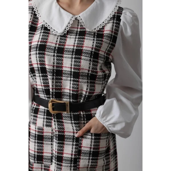 Ekoseli Gömlek Detaylı Elbise  iyah