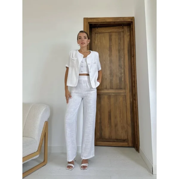 Ekru Askılı Büstiyer Ceket Ve Pantolon Takım