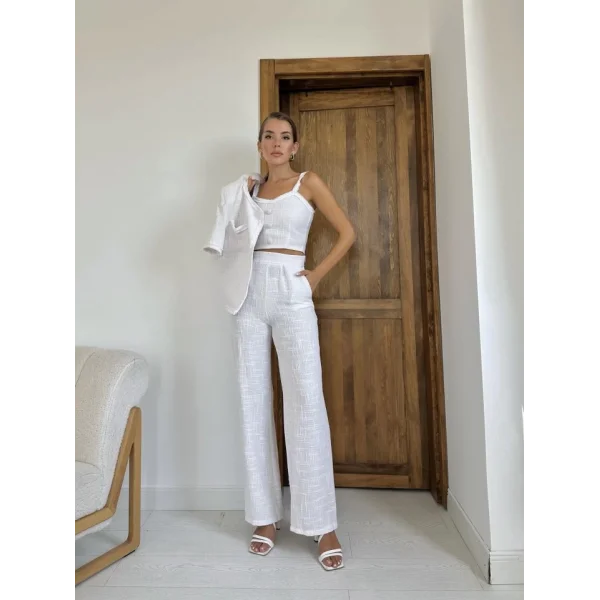 Ekru Askılı Büstiyer Ceket Ve Pantolon Takım