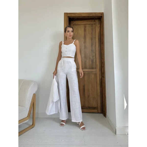 Ekru Askılı Büstiyer Ceket Ve Pantolon Takım