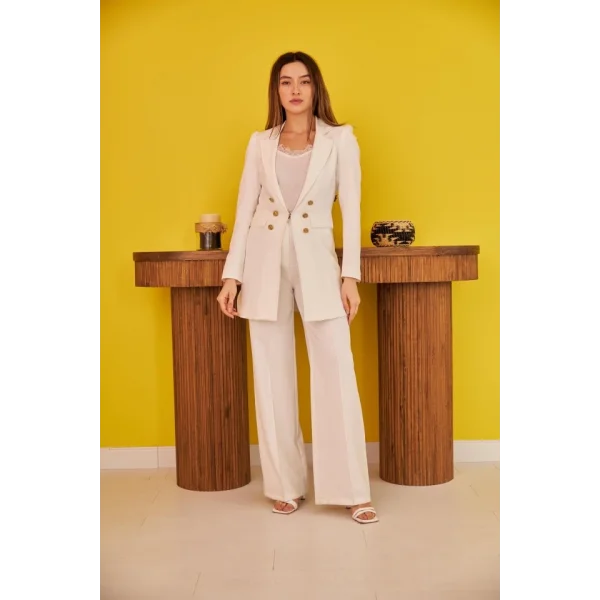 Ekru Blazer Düğmeli Ceket