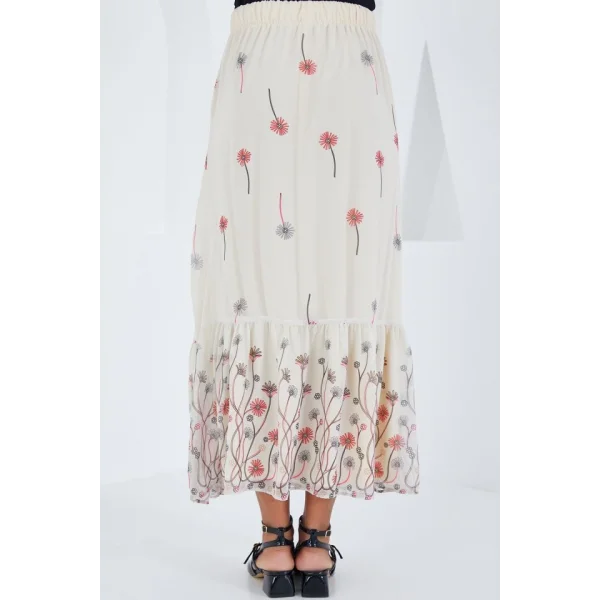 Ekru Desenli Şifon Etek 8010