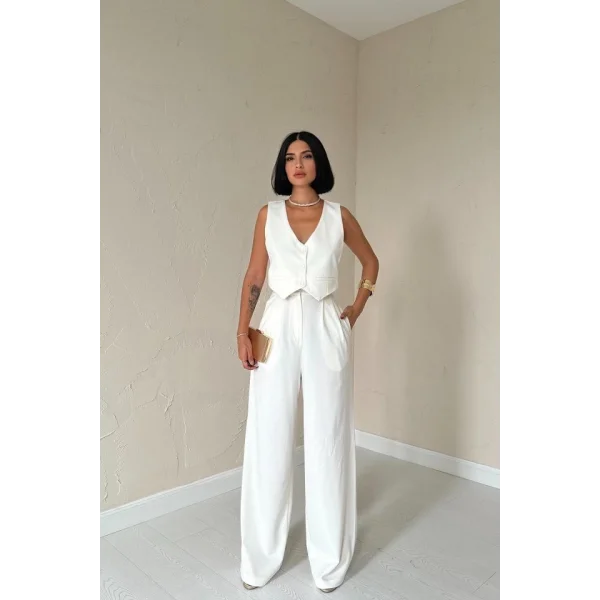 Ekru Klas Ceket Ve Yelek Ve Pantolon Takım