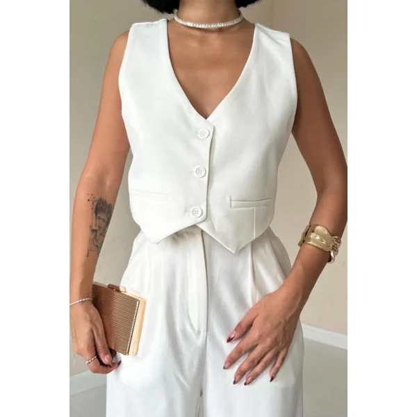 Ekru Klas Ceket Ve Yelek Ve Pantolon Takım