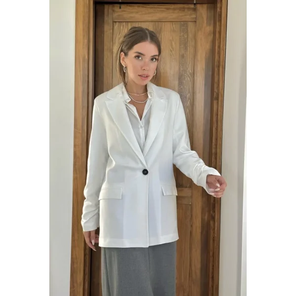 Ekru Kol Ucu Büzgülü Atlas Ceket