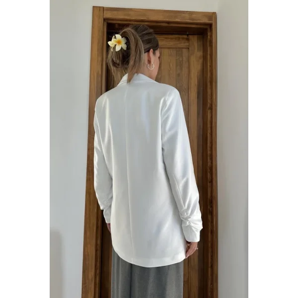 Ekru Kol Ucu Büzgülü Atlas Ceket