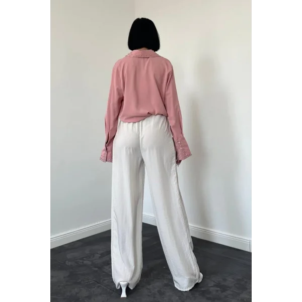 Ekru Kuşaklı Pantolon