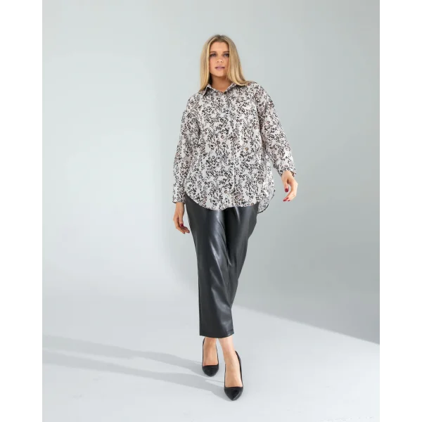 Ekru Leopar Desen Gömlek