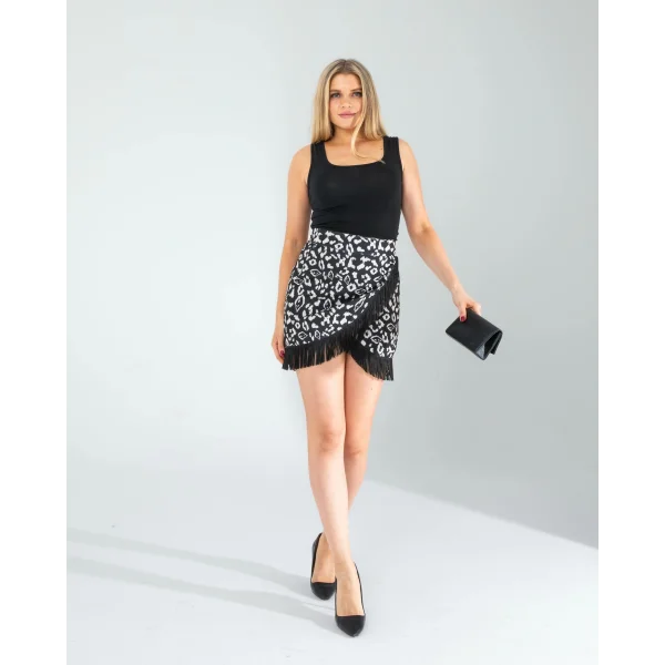 Ekru Püskül Detay Mini Etek