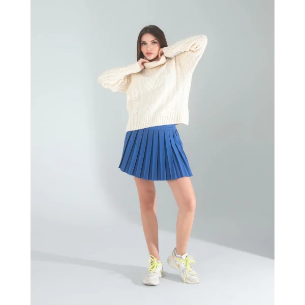 Ekru Saç Örgü Triko Kazak