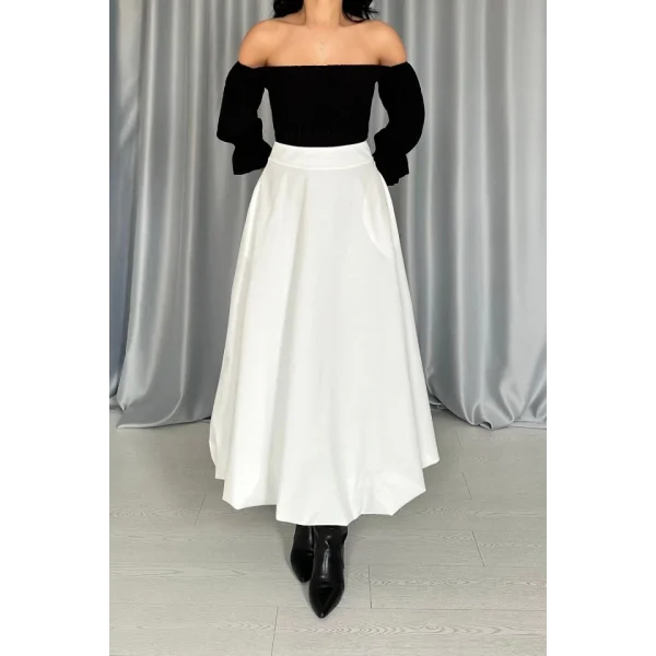Ekru Uzun Balon Etek