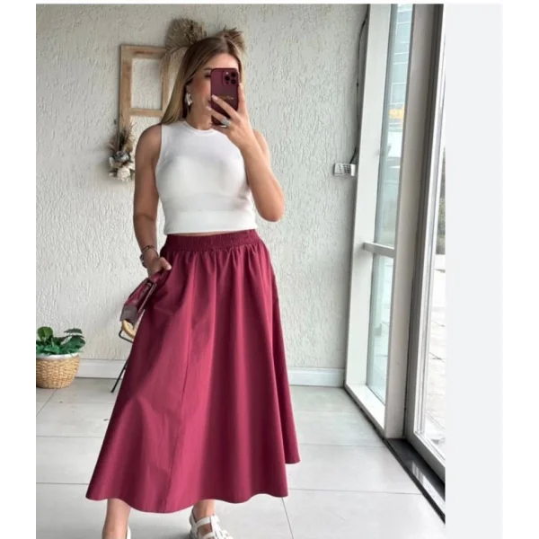 Elastik Belli Midi Etek