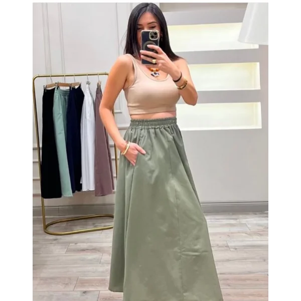 Elastik Belli Midi Etek
